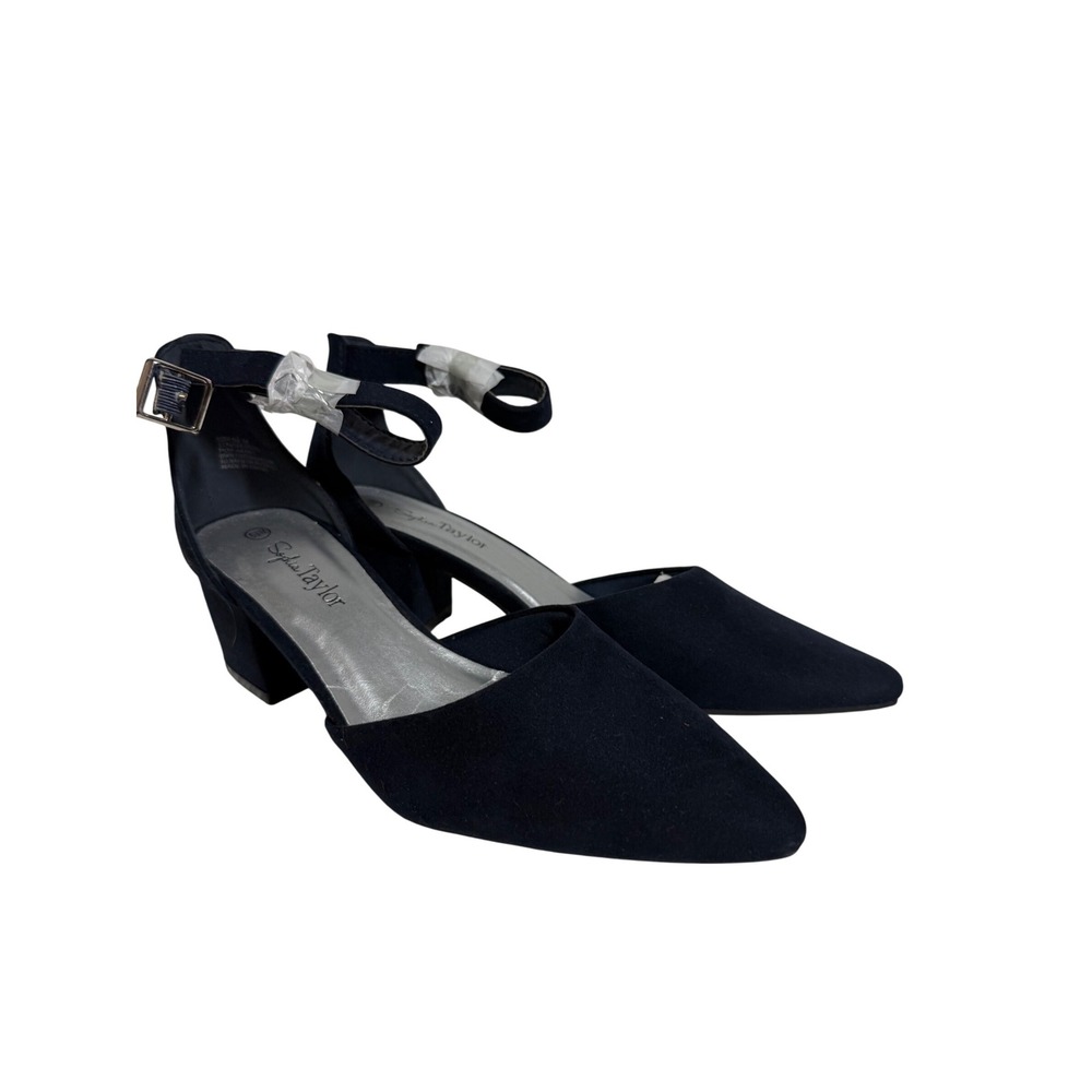 Sophia Taylor Women's Navy Pointed Toe Ankle Strap Block Heels Size 6.5M NWOT